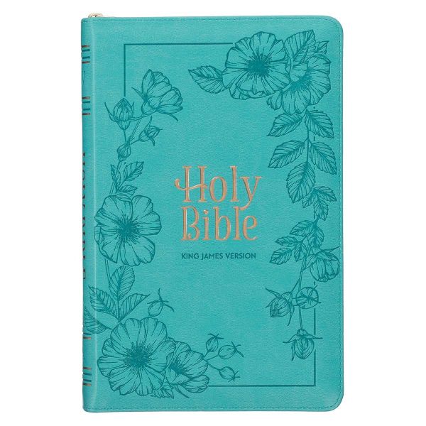 KJV Teal Floral Faux Leather Flexcover Deluxe Gift Bible With Zip - Image 1