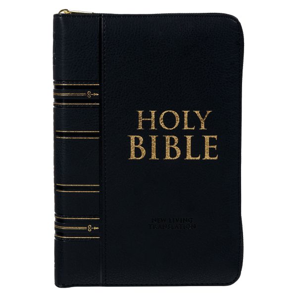 NLT Black Faux Leather Flexcover Compact Bible With Zip - Image 1