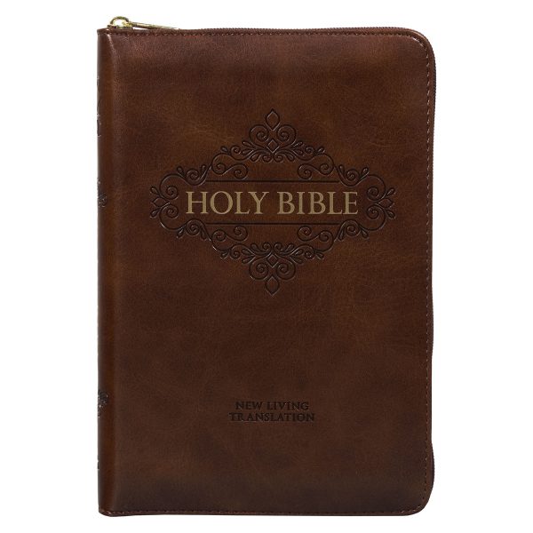NLT Brown Faux Leather Flexcover Compact Bible With Zip - Image 1
