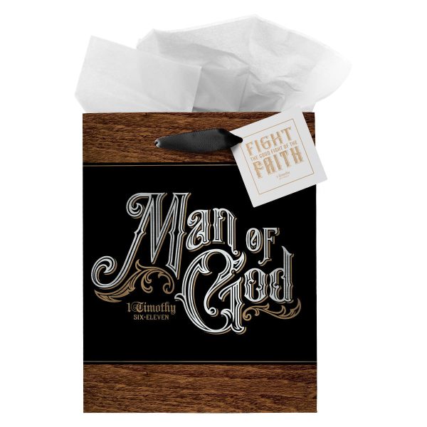 Man Of God Medium Gift Bag With Gift Tag - 1 Timothy 6:11 - Image 3