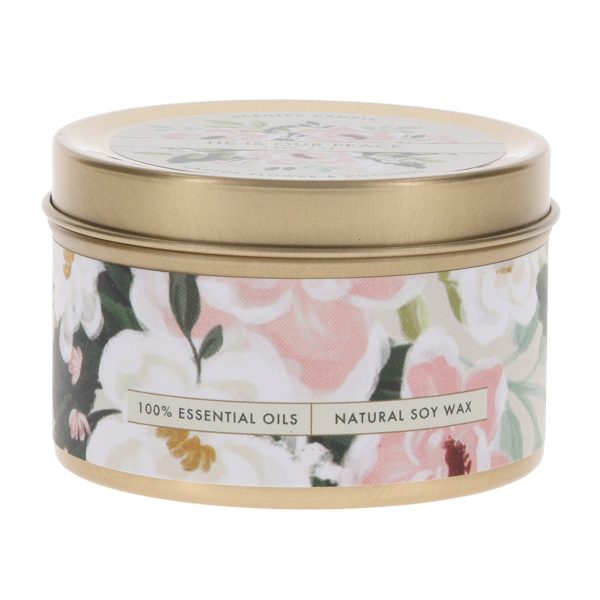 He Is Our Peace Cactus Flower and Coconut Scented Candle in Tin - Image 1