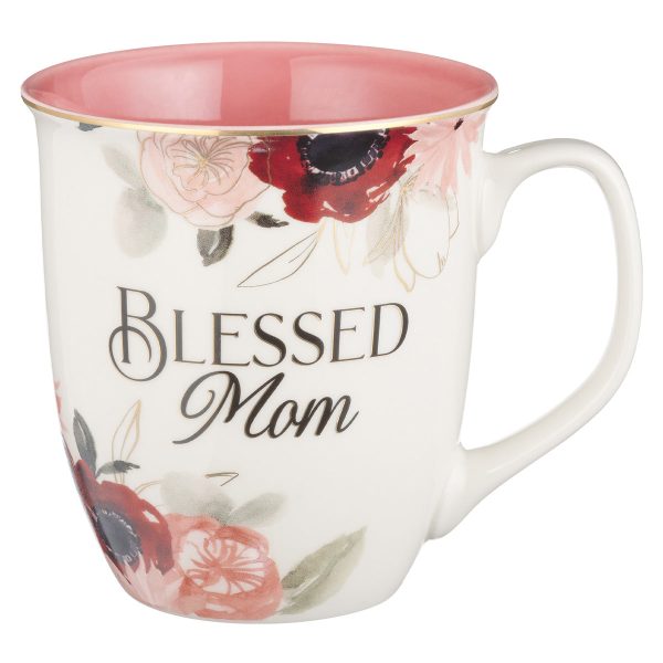 Blessed Mom Pink Floral Ceramic Mug with Pink Interior - Image 1