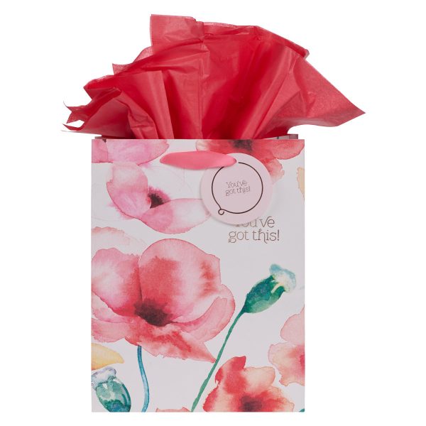 You've Got This! Coral Poppies Medium Gift Bag with Gift Tag - Image 5