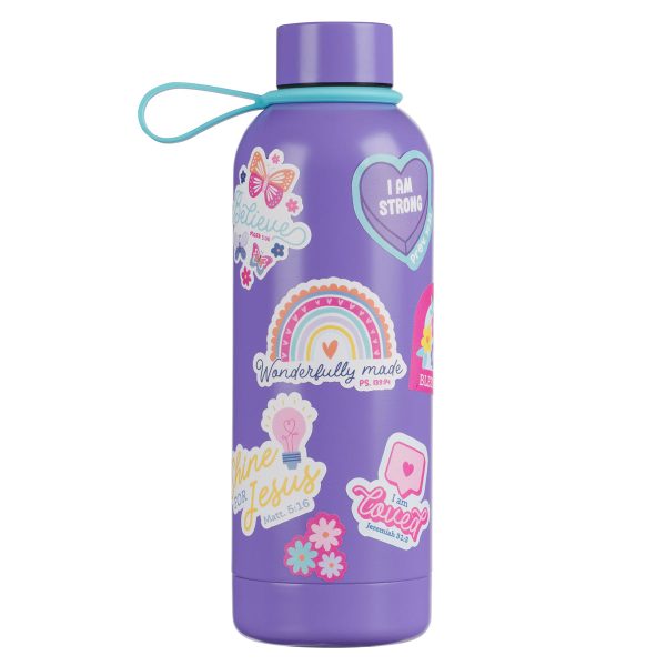 Wonderfully Made Purple Stainless Steel Water Bottle with Decorative Sticker Sheet - Image 9