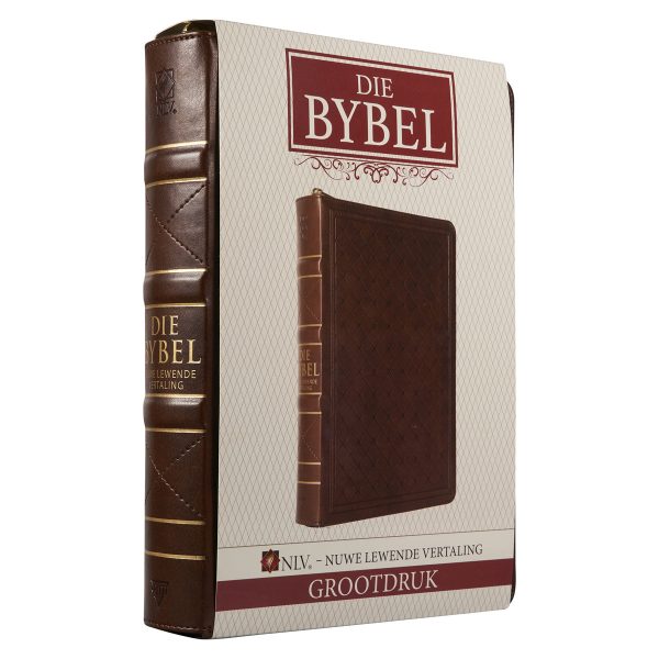 NLV Neutbruin Kunsleer Bybel Grootdruk Met Ritssluiter & Duimgrepe - Image 3