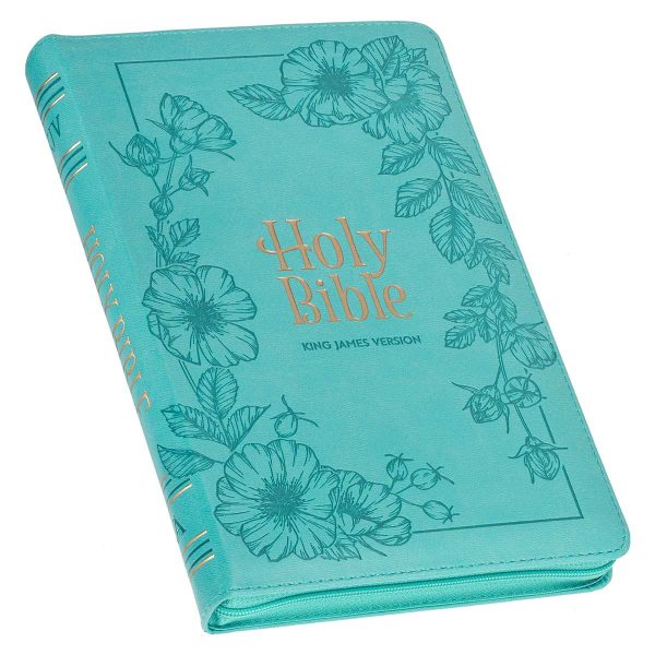 KJV Teal Floral Faux Leather Flexcover Deluxe Gift Bible With Zip - Image 10