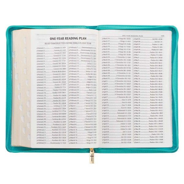 KJV Teal Floral Faux Leather Flexcover Deluxe Gift Bible With Zip - Image 12