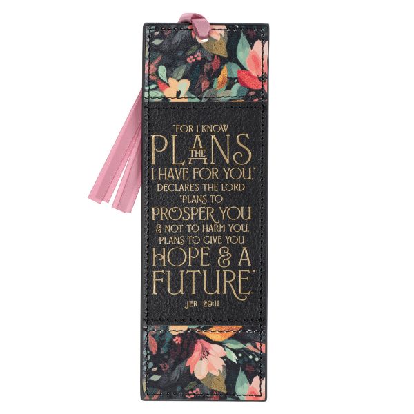 For I Know the Plans I Have For You Black Faux Leather Bookmark - Image 3