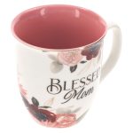 Blessed Mom Pink Floral Ceramic Mug with Pink Interior - Image 7