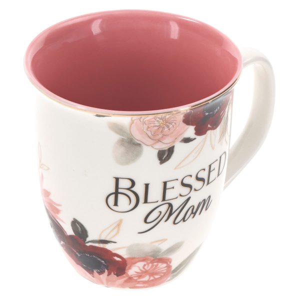 Blessed Mom Pink Floral Ceramic Mug with Pink Interior - Image 7