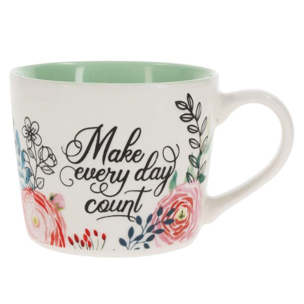 Make Every Day Count Ceramic Mug with Green Interior - Image 1