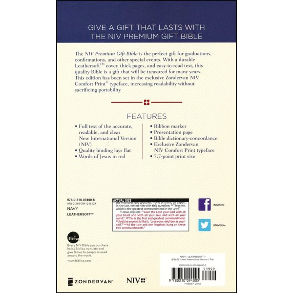 NIV Navy Imitation Leather Premium Gift Bible Red Letter Comfort Print - Image 12