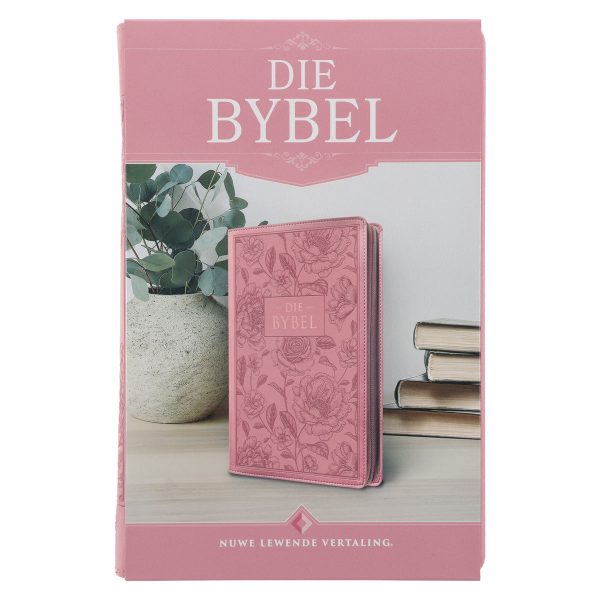 NLV Pienk Blomme Kunsleer Standaard Bybel Met Ritssluiter en Duimgrepe - Image 11