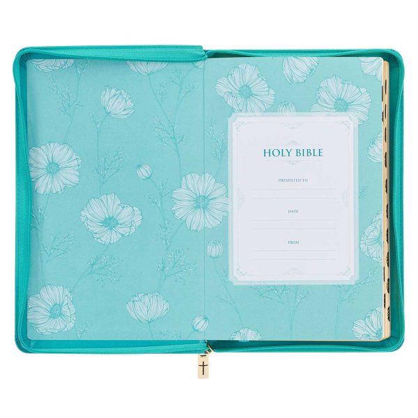 KJV Teal Floral Faux Leather Flexcover Deluxe Gift Bible With Zip - Image 16