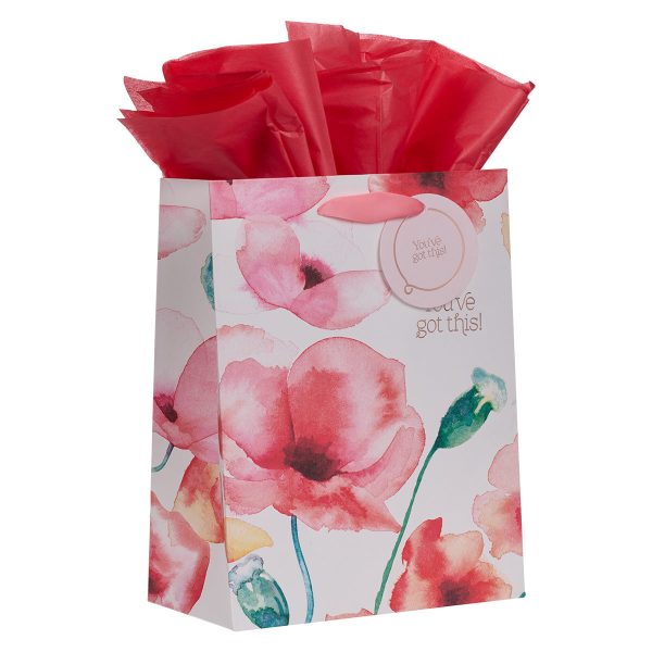 You've Got This! Coral Poppies Medium Gift Bag with Gift Tag - Image 17