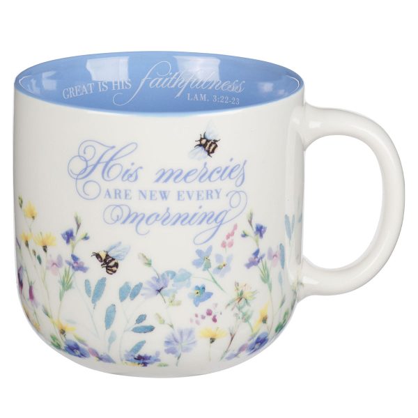 His Mercies Are New Every Morning Ceramic Mug with Blue Interior - Image 1