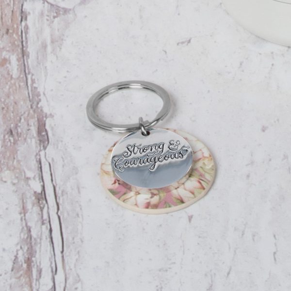 Strong and Courageous Metal and Faux Leather Key Ring - Image 3
