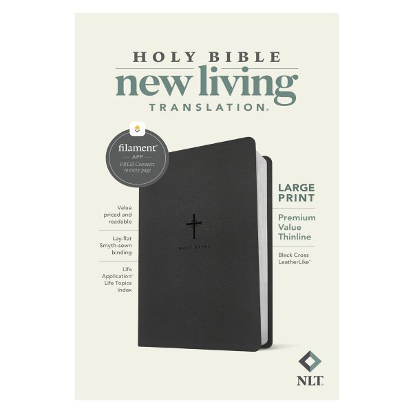 NLT Black Cross Imitation Leather Filament Premium Value Thinline Bible Large Print - Image 1