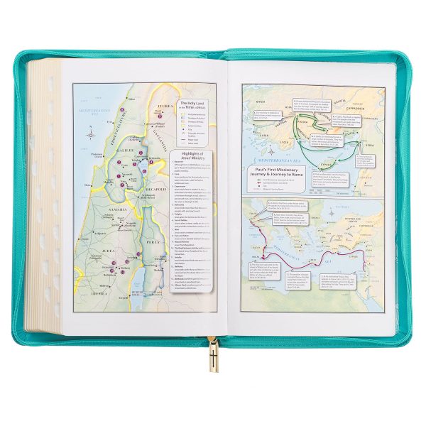 KJV Teal Floral Faux Leather Flexcover Deluxe Gift Bible With Zip - Image 24
