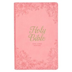 KJV Pink Floral Faux Leather Flexcover Deluxe Gift Bible With Zip
