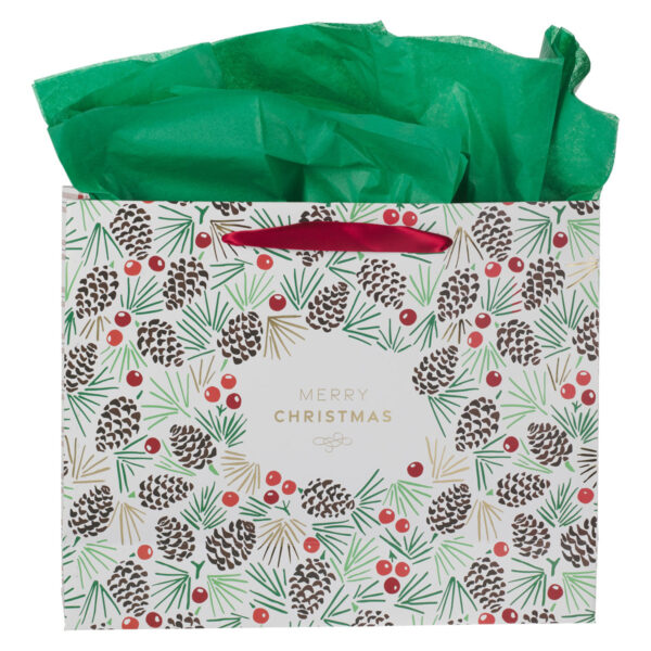 Merry Christmas Landscape Gift Bag with Plaid Gift Tag - Image 2
