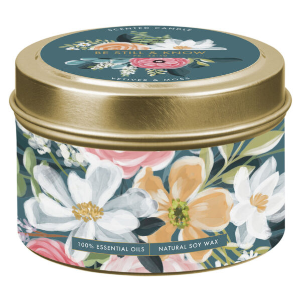 Be Still and Know Vetiver and Moss Scented Candle in Tin - Image 4