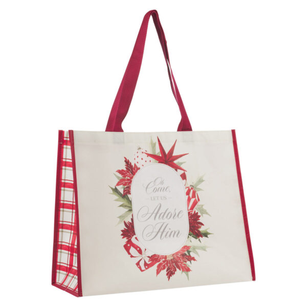 Oh Come, Let Us Adore Him Cream and Red Non-Woven Extra Large Tote Bag - Image 2