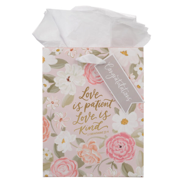 Love Is Patient Love Is Kind Medium Gift Bag with Gift Tag - Image 1