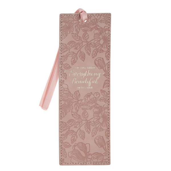 He Has Made Everything Beautiful in Its Time Pink Faux Leather Bookmark - Image 1