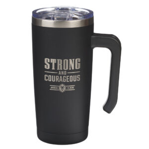 Strong and Courageous Black Stainless Steel Travel Mug with Handle
