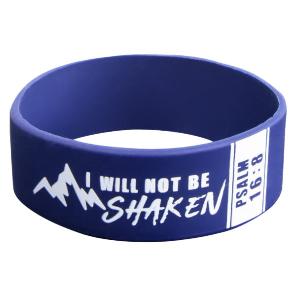 I Will Not Be Shaken Blue Silicone Wristband - Psalms 16:8 - Image 1