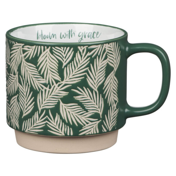 Bloom With Grace Dark Green Ceramic Mug With Leaf Motif - Image 13