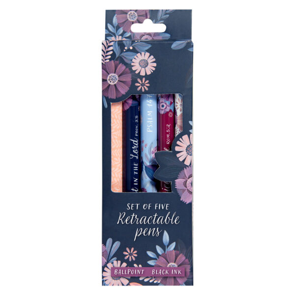 Hope In The Lord Five Piece Retractable Pen Set - Proverbs 3:5 - Image 1