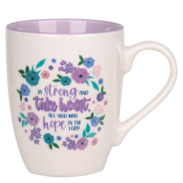 Be Strong and Take Heart, All You Who Hope in the Lord Ceramic Mug with Lilac Interior - Image 7