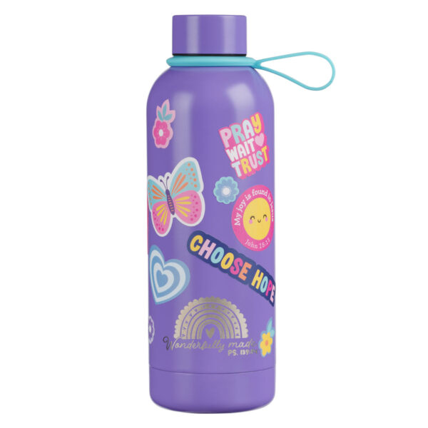 Wonderfully Made Purple Stainless Steel Water Bottle with Decorative Sticker Sheet - Image 22