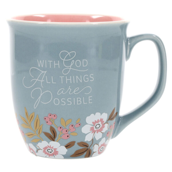 With God All Things Are Possible Teal Ceramic Mug with Pink Interior - Image 13