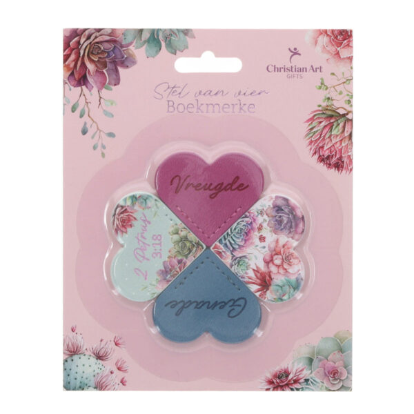 Vreugde en Genade Afrikaans Four-Piece Faux Leather Heart Corner Bookmark Set - Image 4
