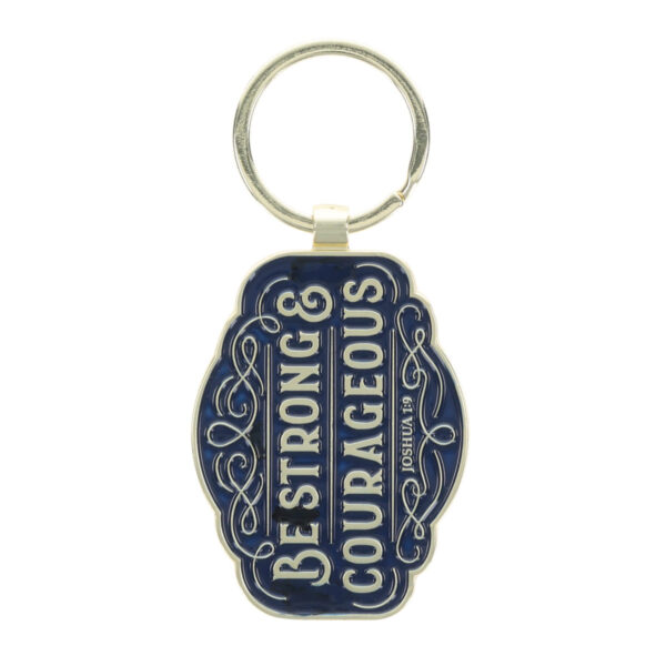 Be Strong and Courageous Navy Metal Key Ring - Image 1