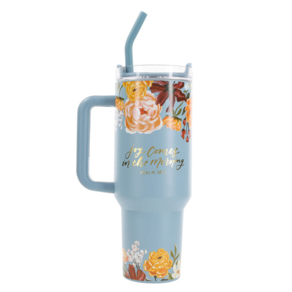 Joy Comes in the Morning Large Stainless Steel Mug with Handle and Straw - Image 2