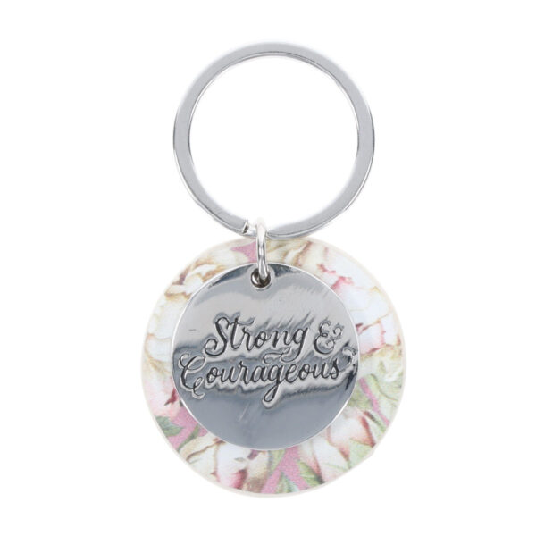 Strong and Courageous Metal and Faux Leather Key Ring - Image 4