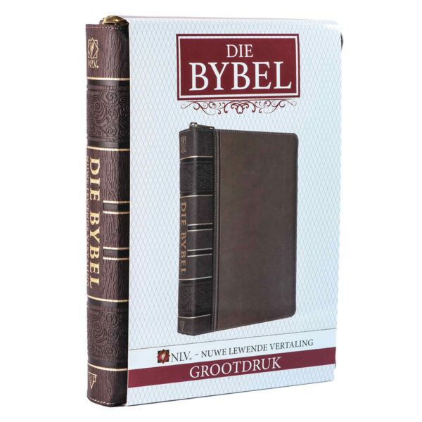 NLV Tweekleur Bruin Kunsleer Bybel Grootdruk Met Ritssluiter & Duimgrepe - Image 15