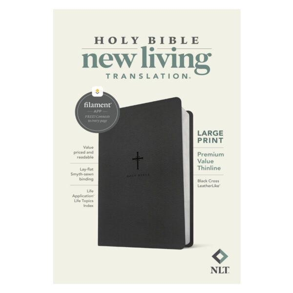 NLT Black Cross Imitation Leather Filament Premium Value Thinline Bible Large Print - Image 4