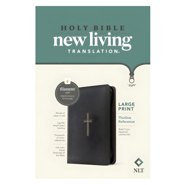 NLT Black Cross Imitation Leather with Zip Filament Thinline Ref Bible Large Print Red Letter - Image 2