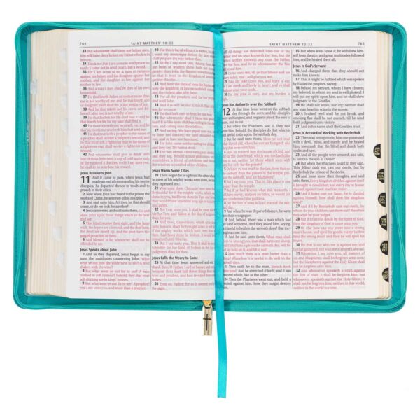 KJV Teal Floral Faux Leather Flexcover Deluxe Gift Bible With Zip - Image 32