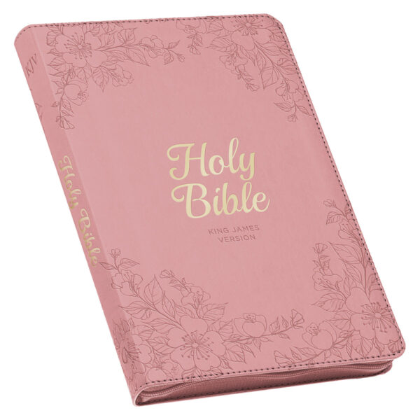 KJV Pink Floral Faux Leather Flexcover Deluxe Gift Bible With Zip - Image 5