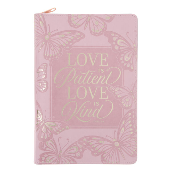 Love Is Patient Love Is Kind Blush Pink Faux Leather Journal with Zipped Closure - Image 1