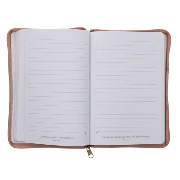 She Is Clothed with Strength and Dignity Beige Faux Leather Journal with Zipped Closure - Image 3