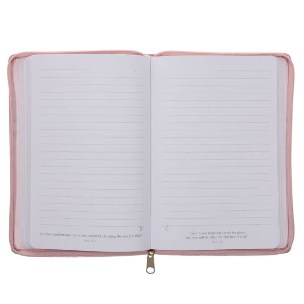 Be Still and Know Floral Pink Faux Leather Journal with Zipped Closure - Image 3