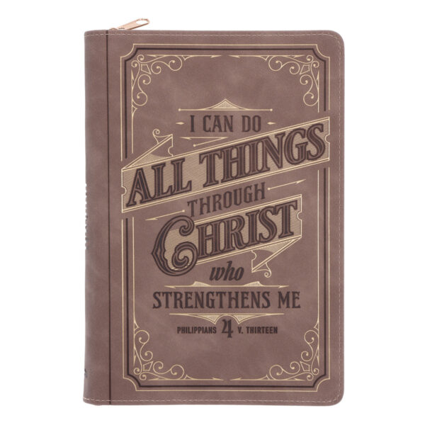 I Can Do All Things Through Christ Who Strengthens Me Faux Leather Journal with Zipped Closure - Image 1