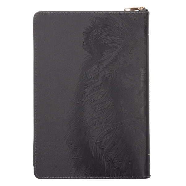 Be Strong in the Lord and in His Mighty Power Grey Lion Faux Leather Journal with Zipped Closure - Image 2